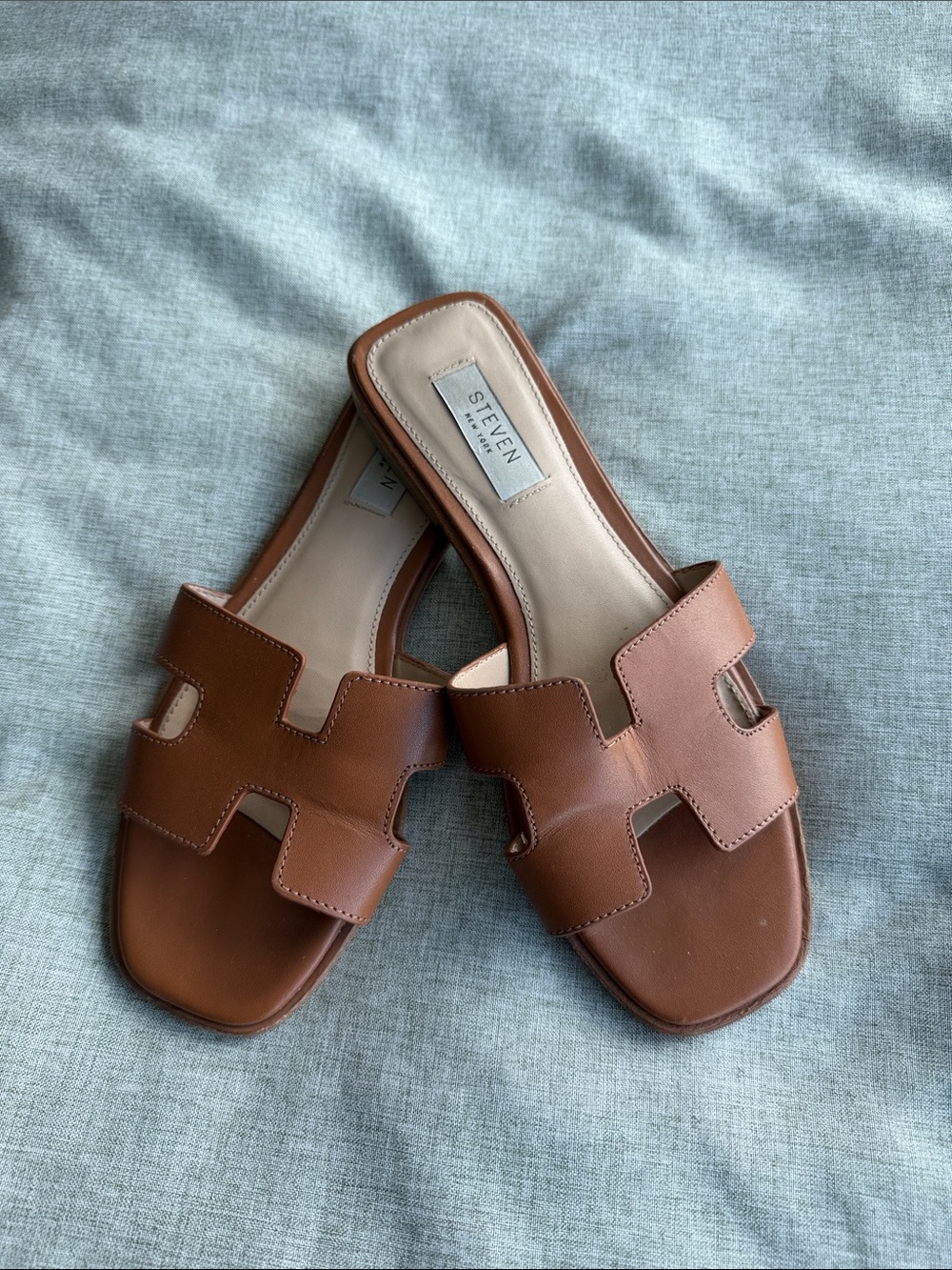 Steven by Steve Madden Tan Brown Leather Slide Mules